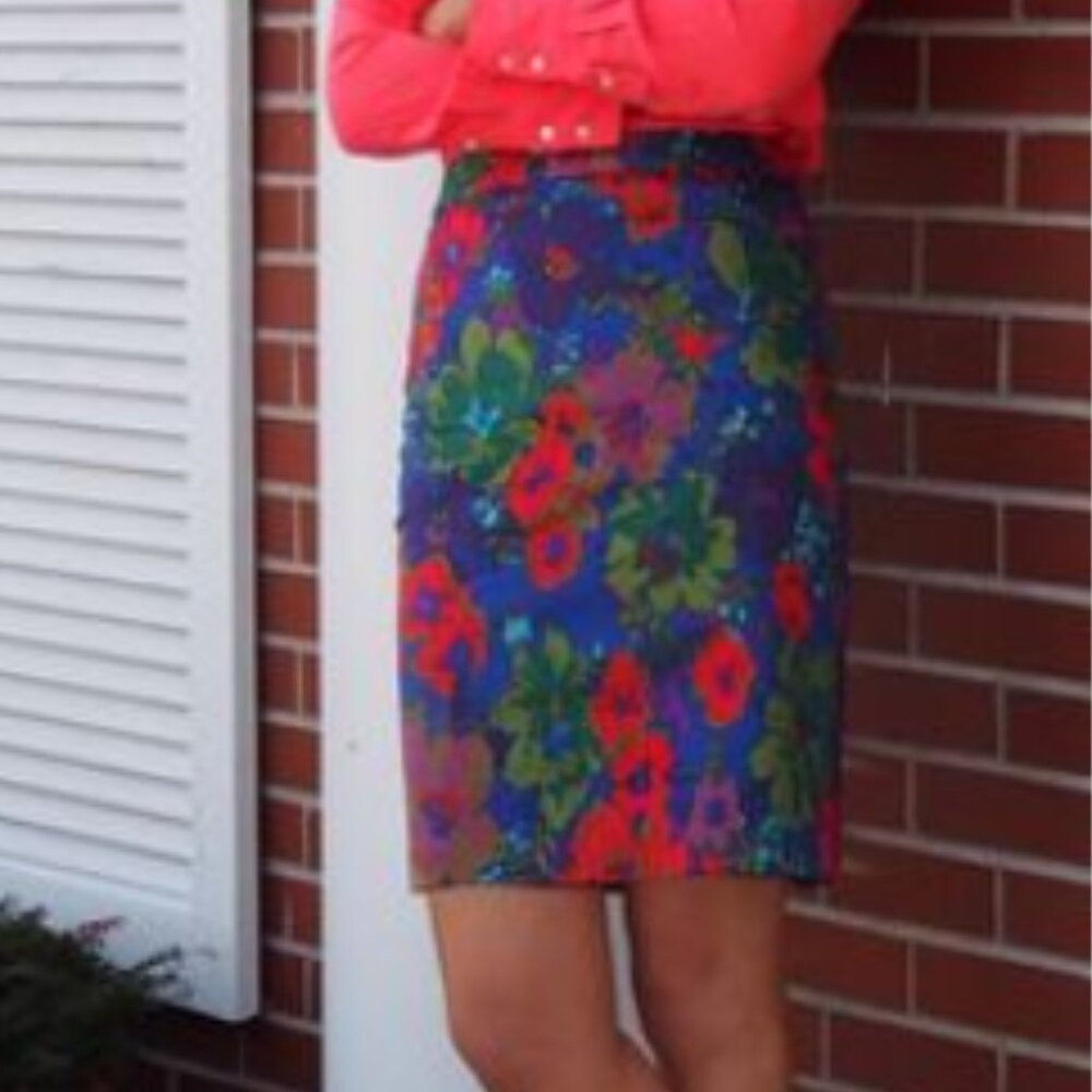 J Crew Vibrant Floral Color Pencil Skirt Size 8